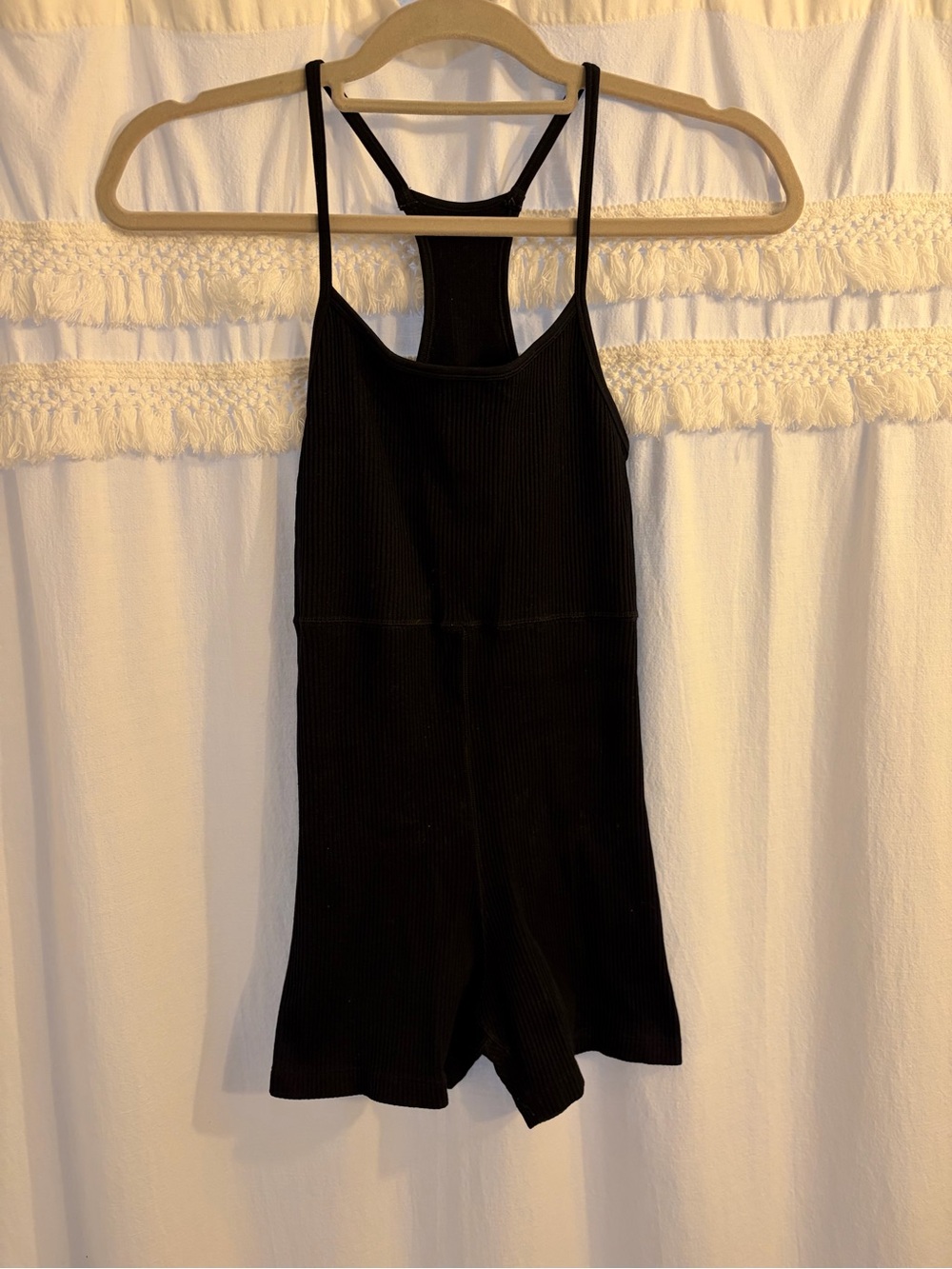 aerie Black Ribbed Tank Romper